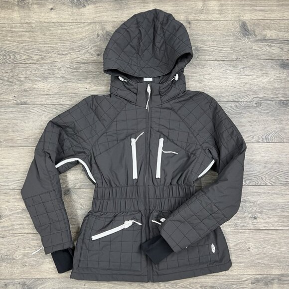 Free People Ski Jacket Sz XL Womens Black White All Prepped FP Movement